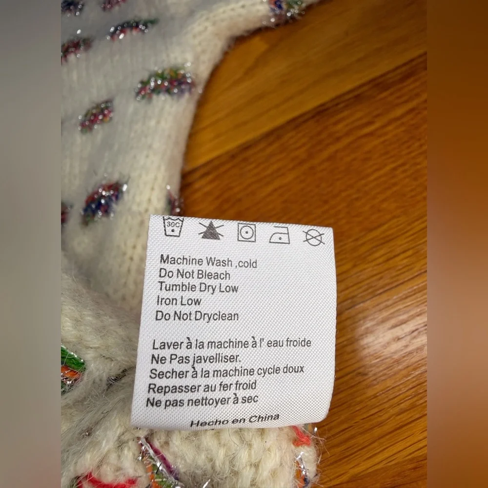 Moth Anthropologie Cream Knit Sweater Rainbow Confetti Fuzzy Cozy Pullover XS - Picture 10 of 11